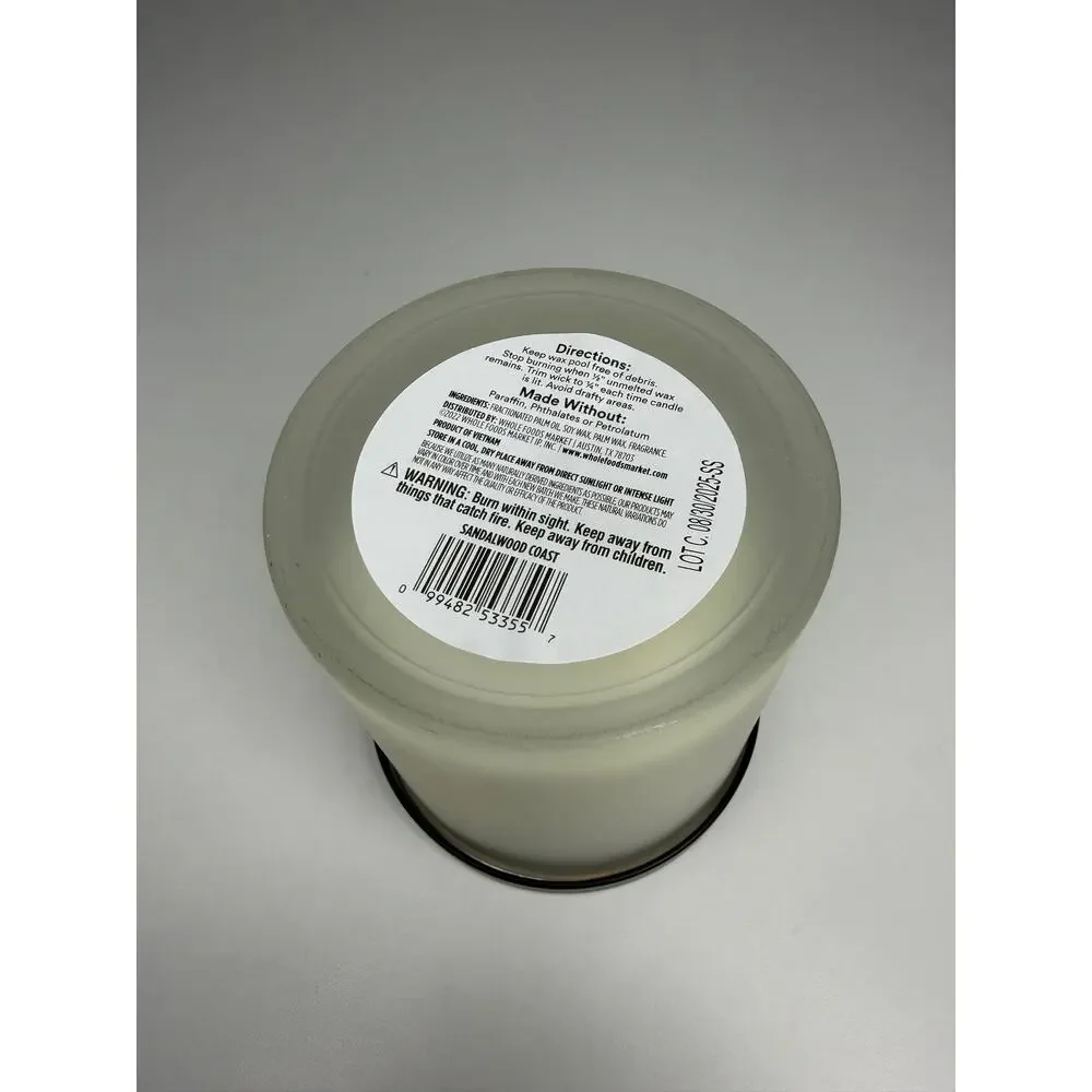 365 Whole Foods Market Sandalwood Coast Candle, Soy Wax 20 Hours Limited Edition